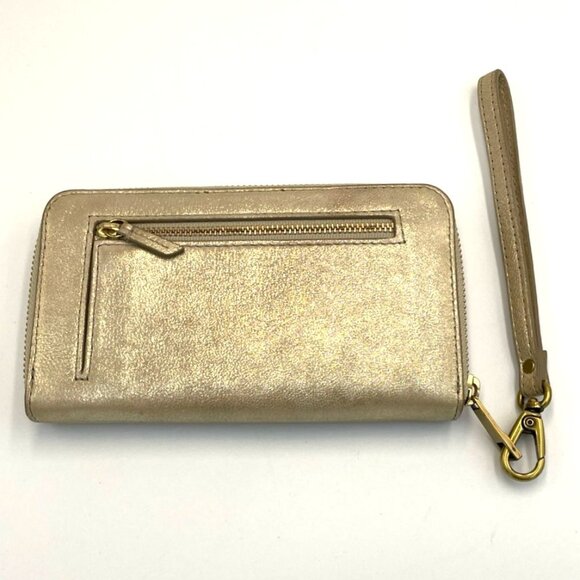 Fossil Gold Metallic Leather Zip Around Wallet Wristlet - Picture 2 of 4